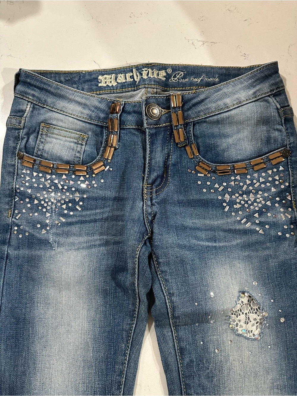 Machine Women's Embellished Blue Skinny Jeans